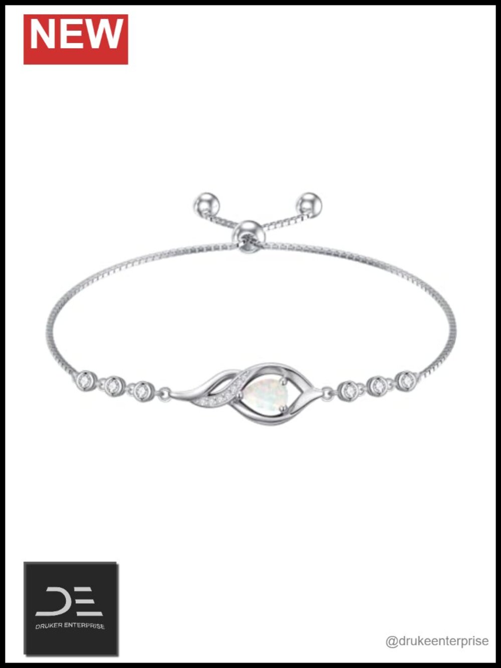 Sterling Silver Opal Infinity Link Bracelet Adjustable Gift for Women